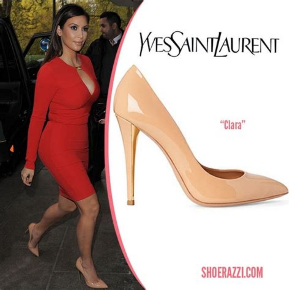 Saint Laurent Paris Clara Patent Leather Pump, Nude